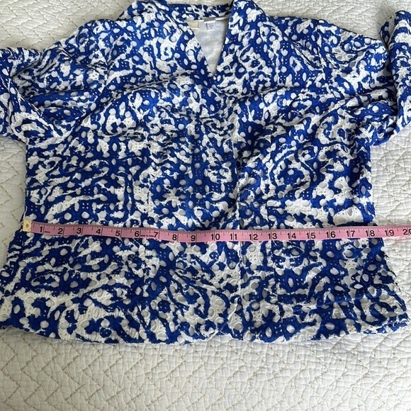 Chico's Women’s Cotton Eyelet Open Front Jacket Cardigan White/Blue Size L - Picture 7 of 13